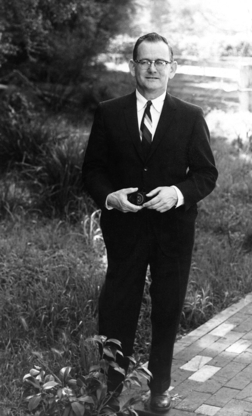 Garrett Hardin in back yard, 1963